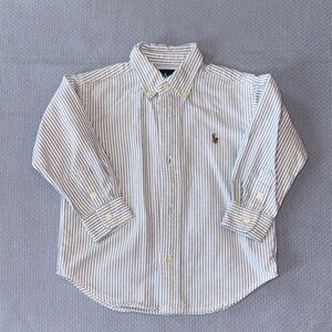 Ralph Lauren White and Light Blue Striped Button-Down Shirt — Kids